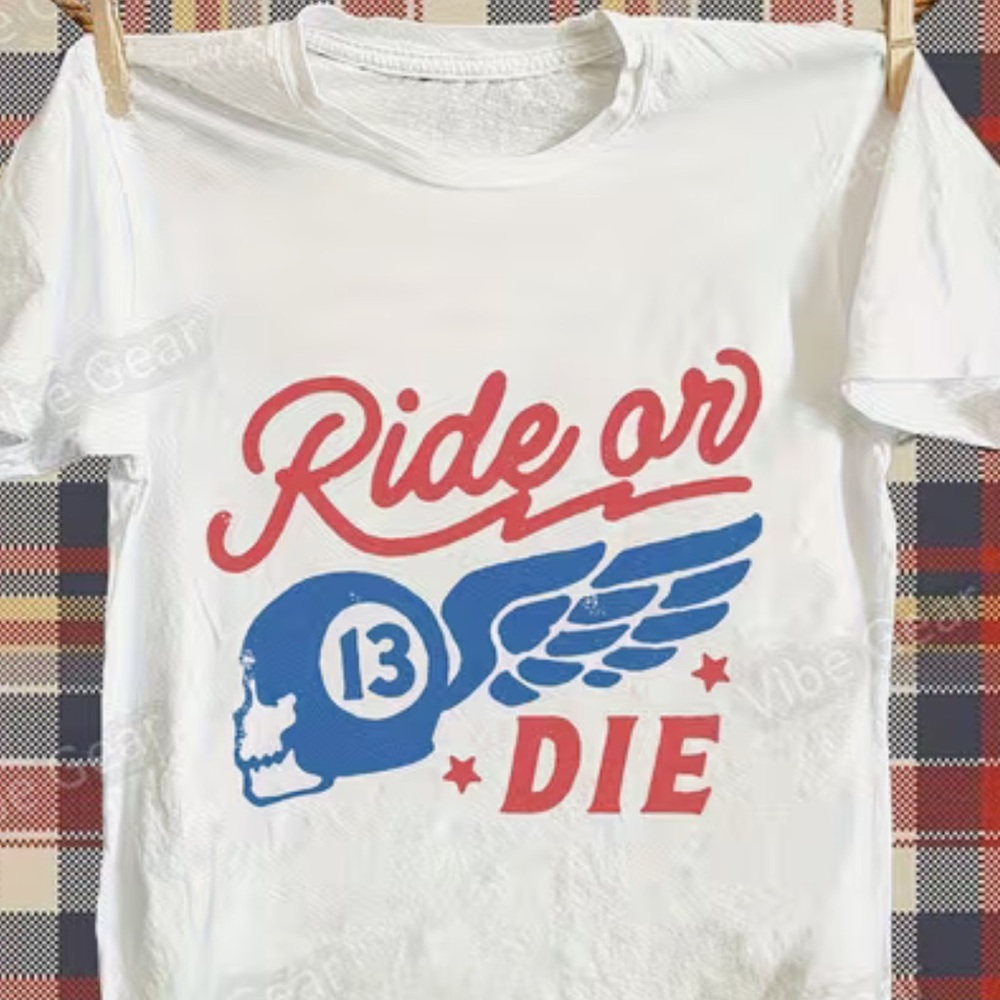 NEW ! Cotton White "Ride or Die" Graphic Tee